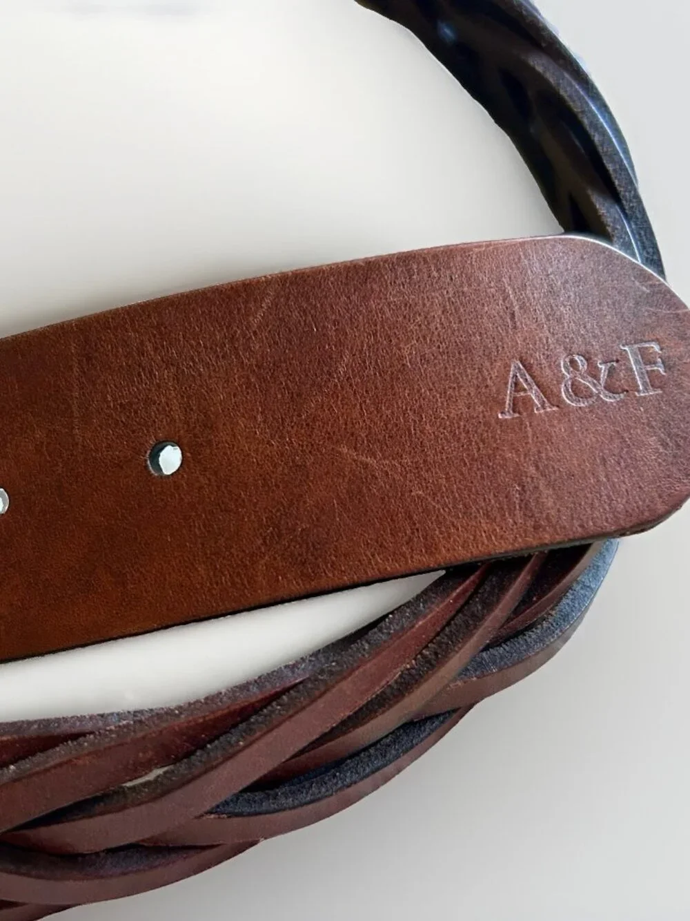 Vintage Abercrombie & Fitch Braided Leather Belt M/L Y2K Boho Distressed Brown